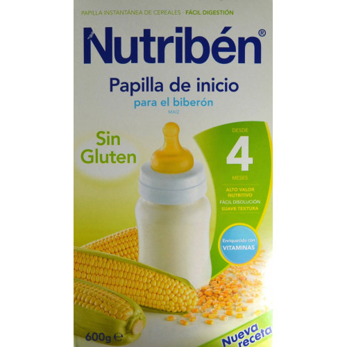PAPILLA DE INICIO PARA EL BIBERÓN 600 G (2 X 300 G) DESDE LOS 4 MESES SIN GLUTEN NUTRIBÉN