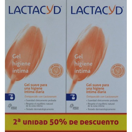 GEL HIGIENE ÍNTIMA 200 ML + 200 ML 2ª UNIDAD AL 50% DESCUENTO LACTACYD