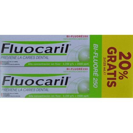 PASTA DENTÍFRICA FLUOCARIL BI-FLUORÉ 250 SABOR MENTA 2 X 125 ML 20% GRATIS  