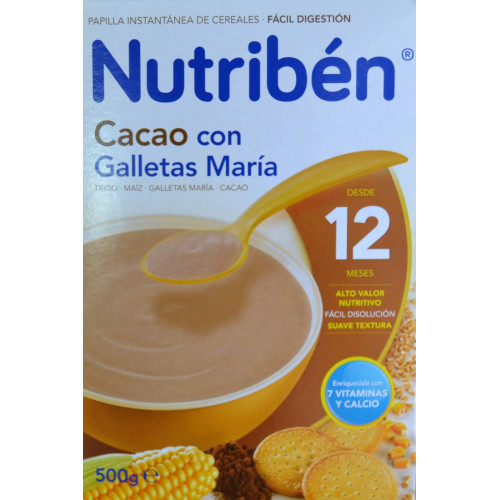 PAPILLA CACAO CON GALLETAS MARÍA 500 G (2 X 250 G) DESDE LOS 12 MESES NUTRIBÉN
