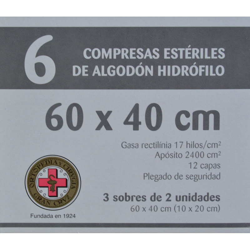 Gasas estériles en sobres de 5 unidades de 17 hilos 60 x 40 cm.