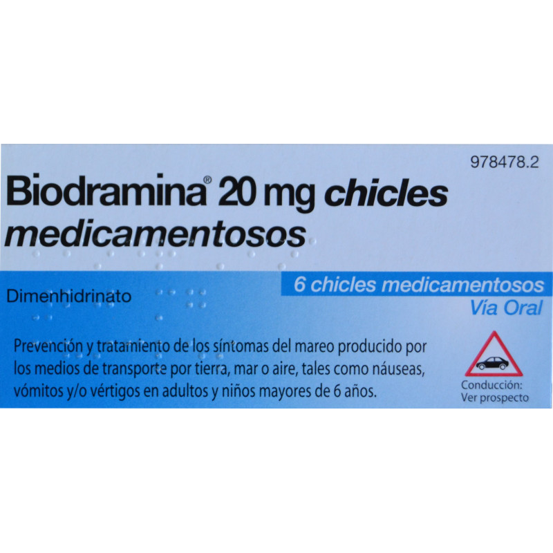 BIODRAMINA CHICLES MEDICAMENTOSOS 20 MG GRUPO URIACH