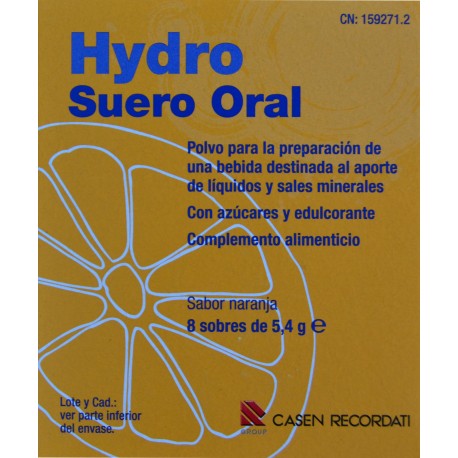 HYDRO SUERO ORAL SABOR NARANJA 8 SOBRES CASEN RECORDATI