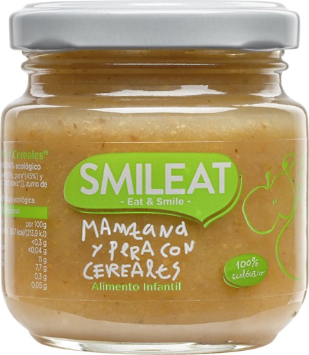 Manzana y pera con cereales 130g Ecológico Smileat – Farmacia del Grau