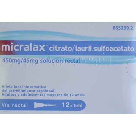 MICRALAX 12 CÁNULAS CITRATO/LAURIL SULFOACETATO 450 MG/ 45 MG SOLUCIÓN RECTAL