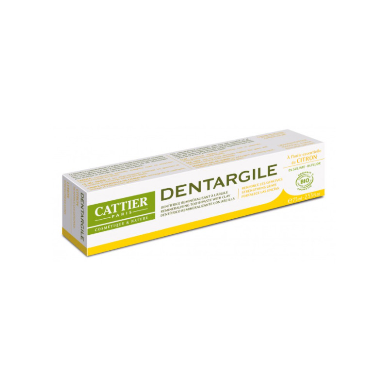 DENTARGILE DENTÍFRICO REMINERALIZANTE CON ARCILLA Y ACEITE ESENCIAL DE LIMÓN 75 ML CATTIER