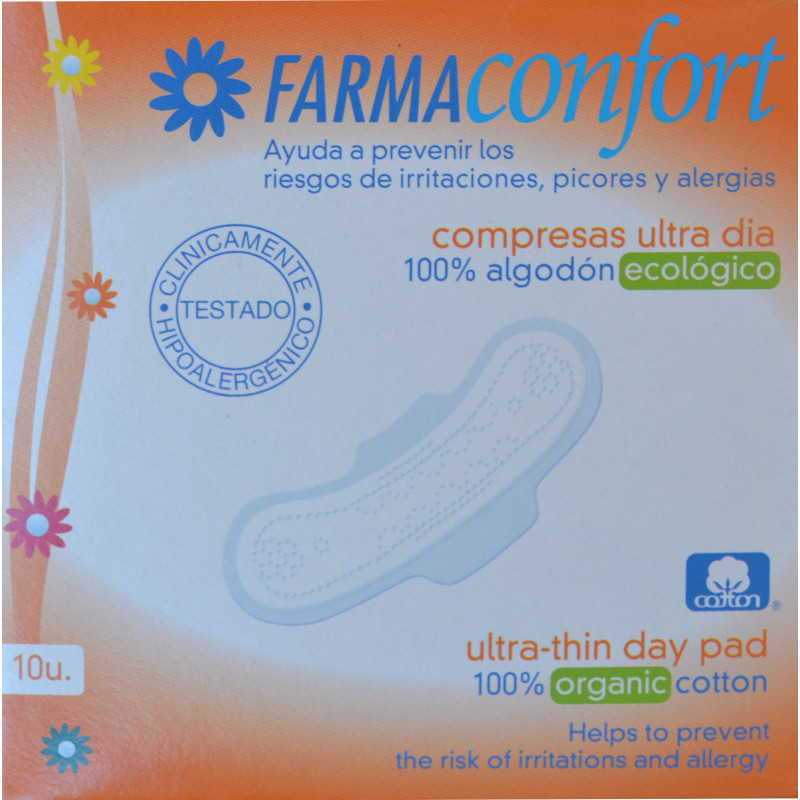 FARMACONFORT COMPRESAS ULTRA DÍA 10 U 100% ALGODÓN