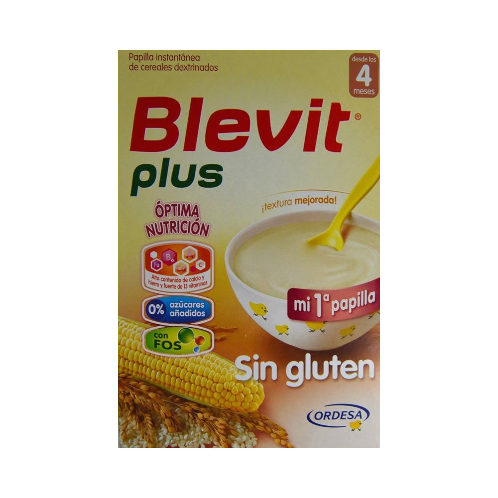 Blevit Plus sin gluten. Papilla instantánea a partir del cuarto mes.